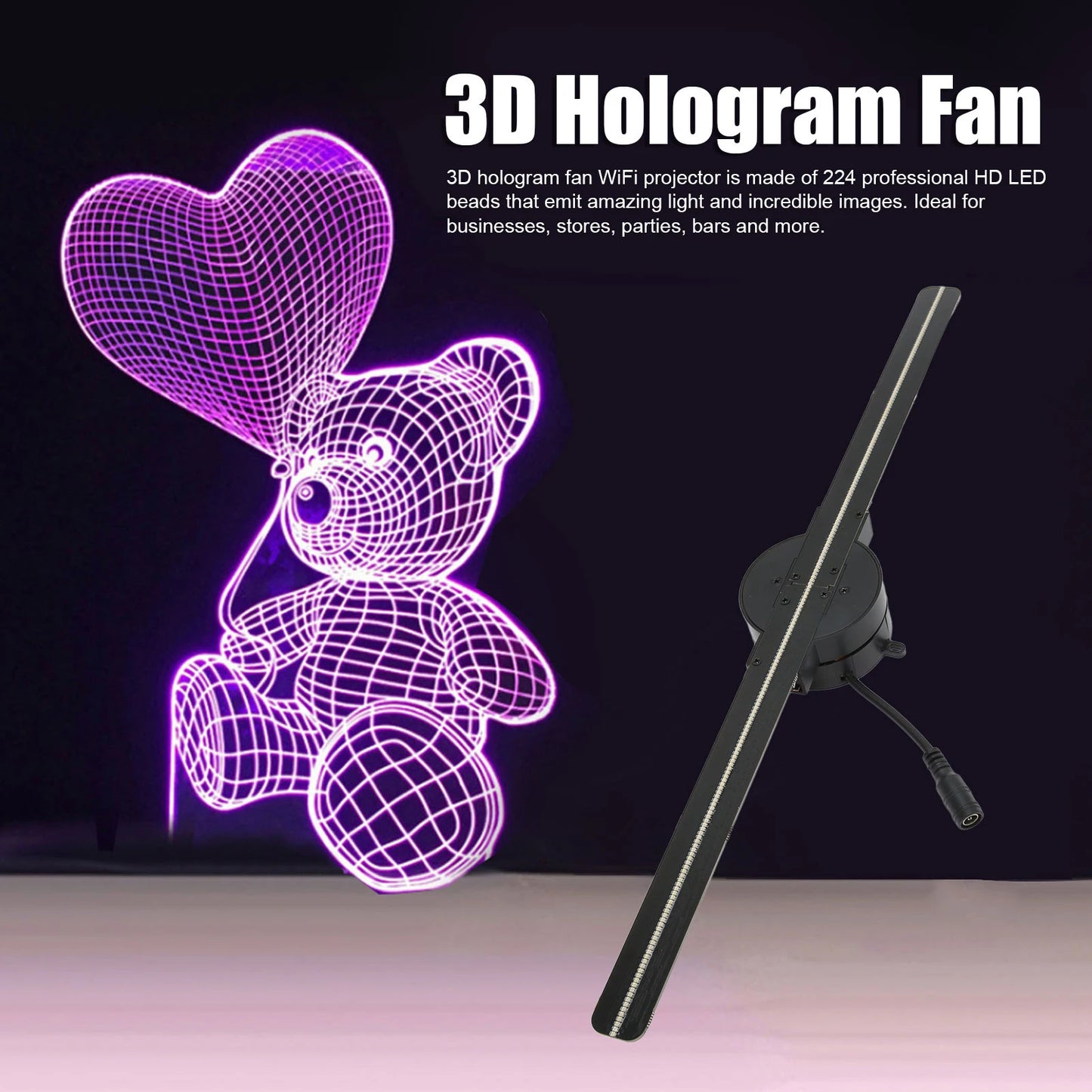 3D Hologram Fan Projector with 224 LED Lights