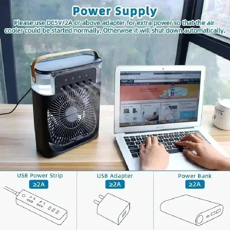 Fan with LED Night Light Portable Humidifier - Mini Air Cooler for Home Office,Spray Misting CoolingUSBMulti-functional Desk Fan