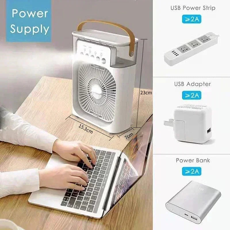 Fan with LED Night Light Portable Humidifier - Mini Air Cooler for Home Office,Spray Misting CoolingUSBMulti-functional Desk Fan