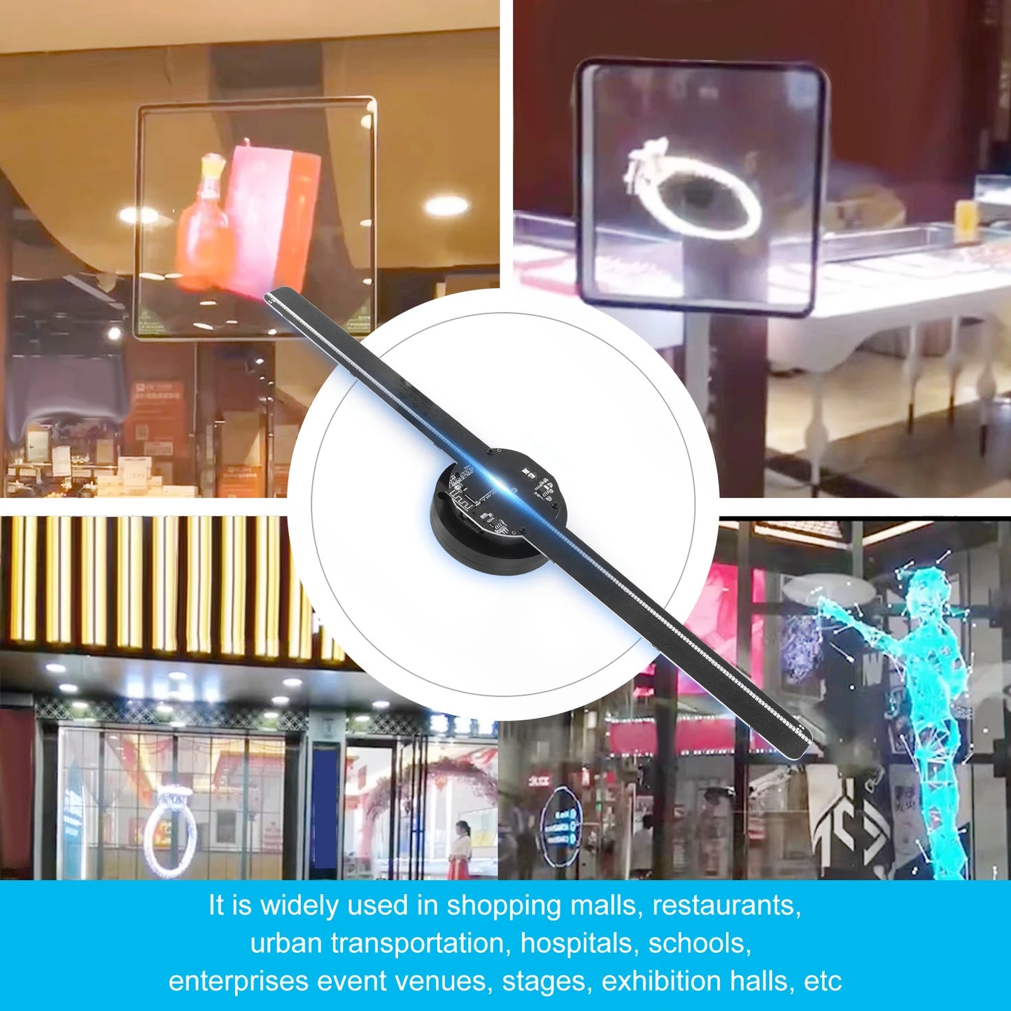 42cm 3D Holographic Projector 224 LED Lamp Beads Upload Holographic 3D Photos Videos Via WIFI and PC Display Advertising Machine