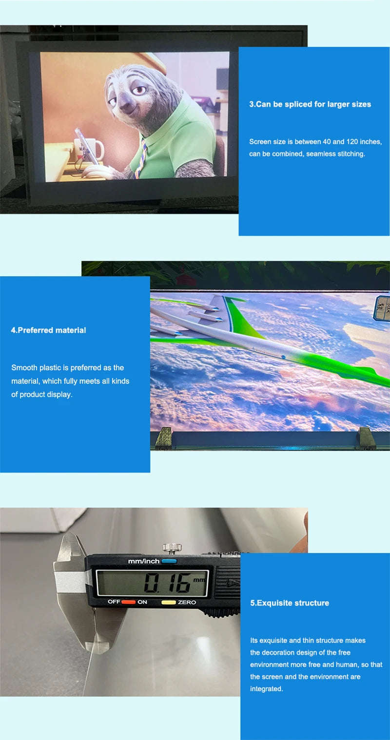 3D Transparent Holographic Projection Screen Adhesive Rear Projection Film for Exhibition Showcase Advertising Different Sizes