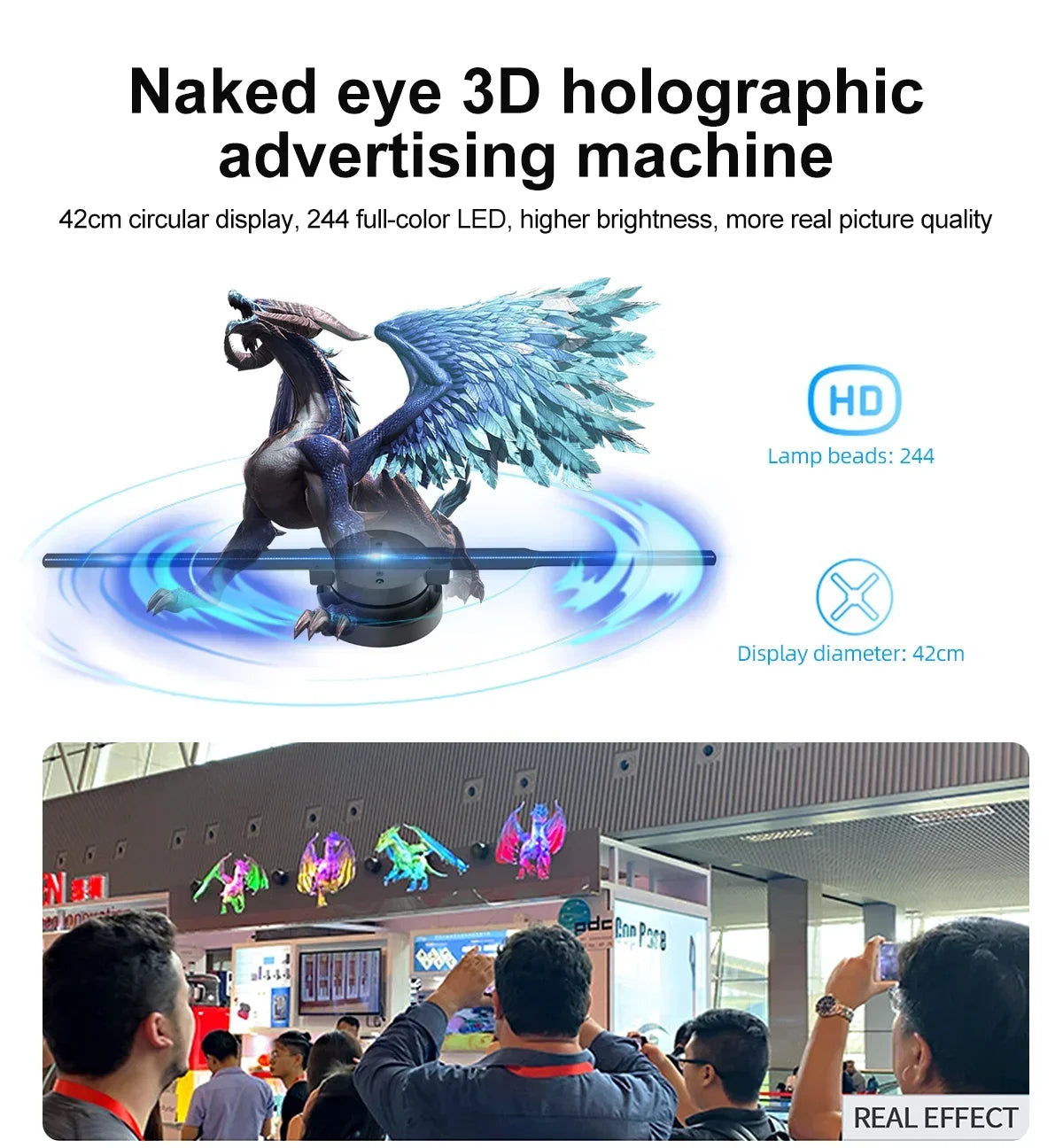 42cm 3D Holographic Fan Wifi Remote Custom ICONS DIY Video LOGO LED Neon Lights Rotating Display AD 3D Holographic Projector