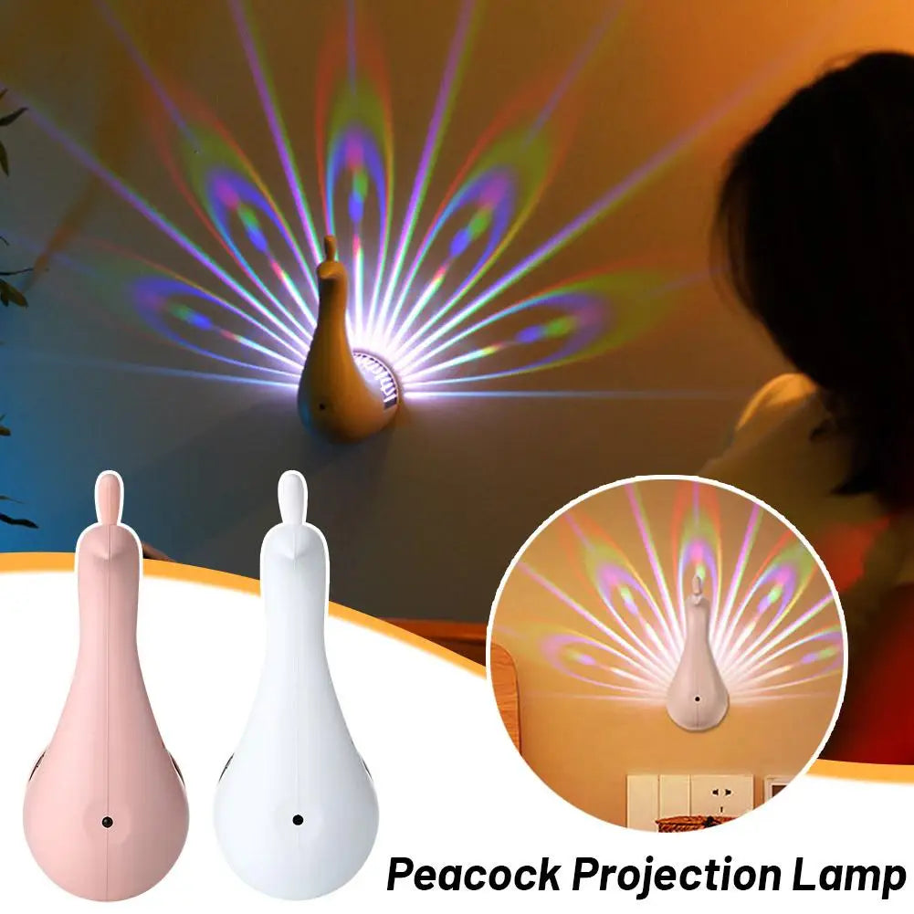 Peacock Projector Lamp - 9 Modes, Remote-Controlled Colorful Night Light