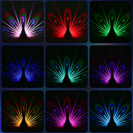 Peacock Projector Lamp - 9 Modes, Remote-Controlled Colorful Night Light