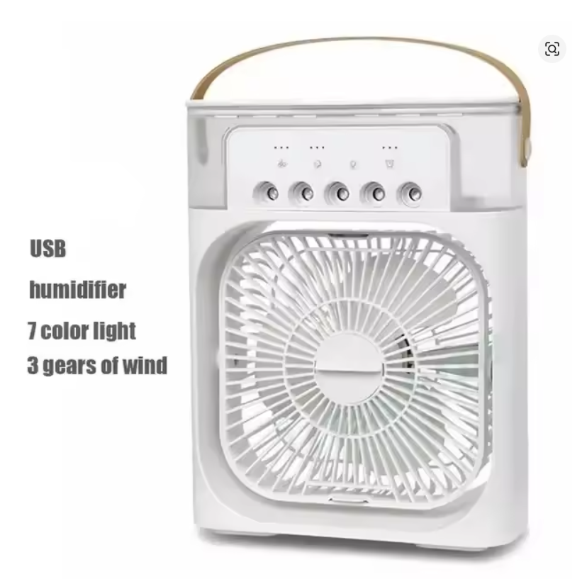 "Portable USB Mist Fan Humidifier with LED Night Light – Mini Air Cooler Desk Fan for Home & Office "