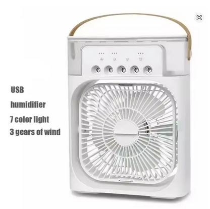 "Portable USB Mist Fan Humidifier with LED Night Light – Mini Air Cooler Desk Fan for Home & Office "