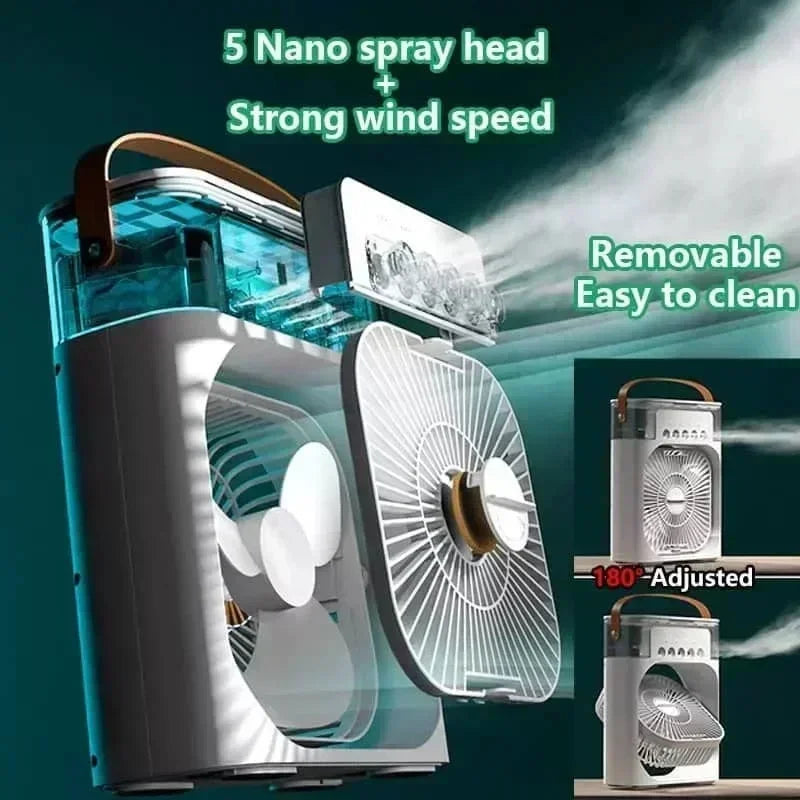 Fan with LED Night Light Portable Humidifier - Mini Air Cooler for Home Office,Spray Misting CoolingUSBMulti-functional Desk Fan