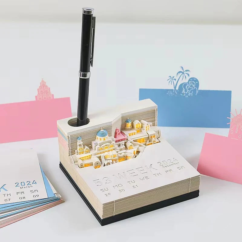 Omoshiroi 3D Year Calendar & Memo Pad - Castle Sticky Notes, Office & Birthday Gift