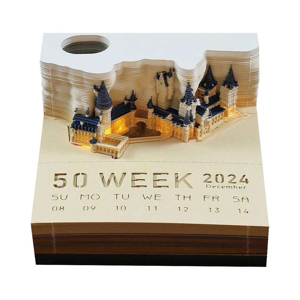 Omoshiroi 3D Year Calendar & Memo Pad - Castle Sticky Notes, Office & Birthday Gift